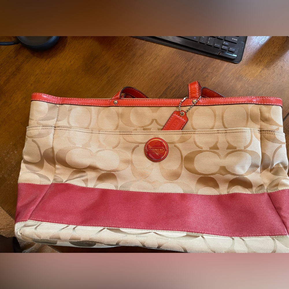 Coach Red and Tan Signature Tote